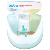 BABADOR EM SILICONE COM PEGA MIGALHAS E ESTOJO DINO BUBA