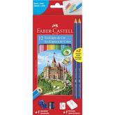 Lápis de Cor 12 Cores, Kit com Apontador, Borracha e 2 Grafite, Faber-Castell