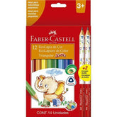 Lápis de Cor Triangular Jumbo 12 Cores + 2 Triangular Jumbo Grafite, Faber-Castell