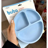 Prato em Silicone com Divisórias e Ventosa Azul - Buba