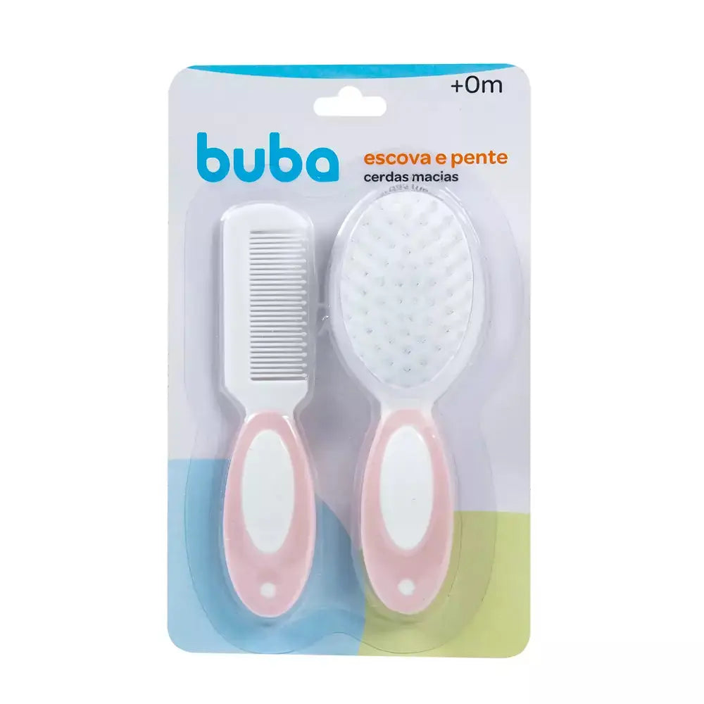 Kit Escova e Pente Rosa Buba