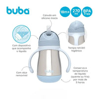 Copo Térmico Inox Parede Dupla com Alça Azul 270ml (18m+) - Buba