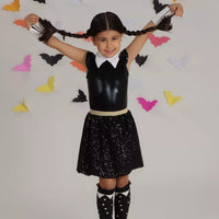 Saia Brilho Doce Paetê Preto Halloween - Minibossa