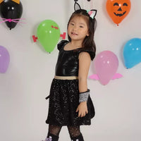 Saia Brilho Doce Paetê Preto Halloween - Minibossa