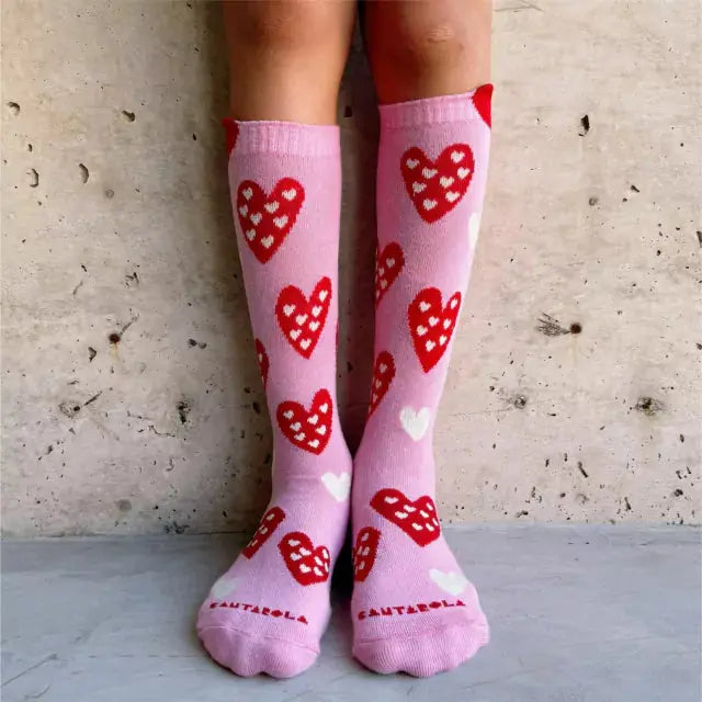 Meia Coração Rosa Cantarola