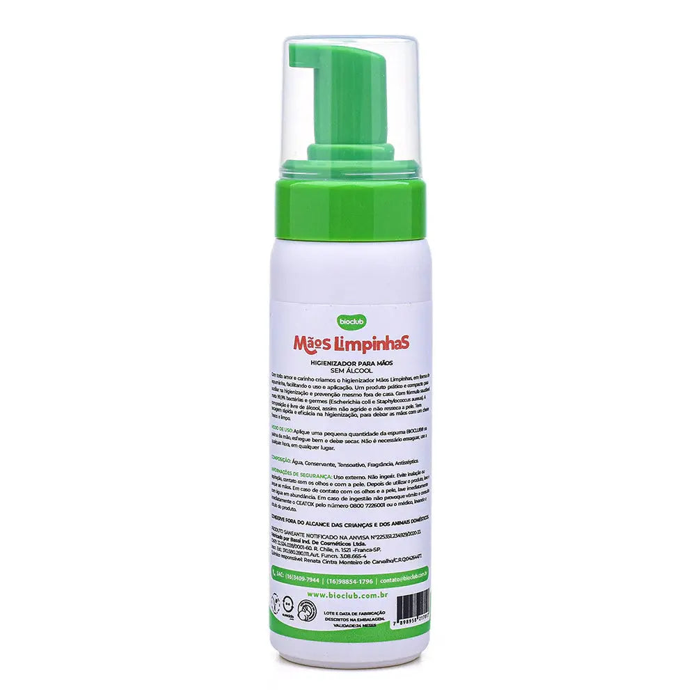 Higienizador De Mãos Sem Álcool - Mãos Limpinhas - Bioclub