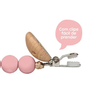 Prendedor de Chupeta em Silicone e Bambu Rosa - Buba