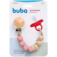 Prendedor de Chupeta em Silicone e Bambu Rosa - Buba