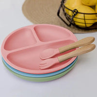 Prato em Silicone com Divisórias e Ventosa Rosa - Buba