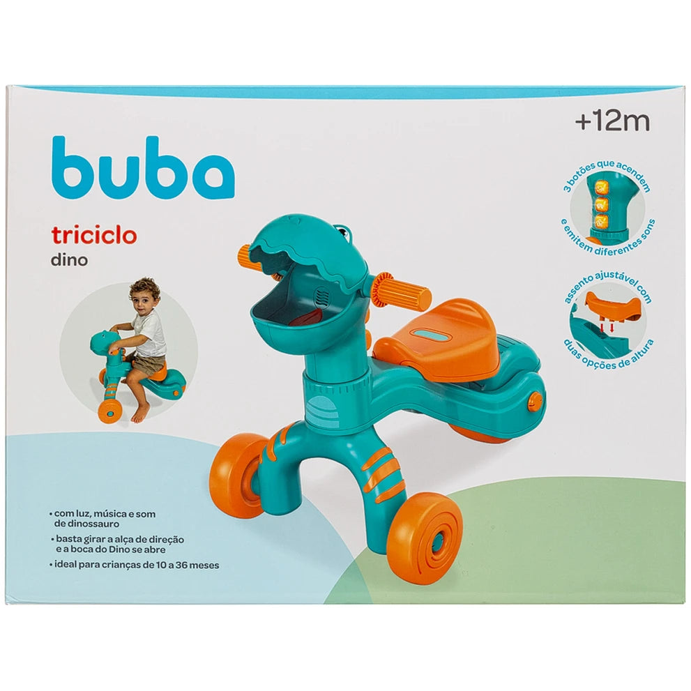 Triciclo de Equilíbrio com Luz e Som Dino (12m+) - Buba