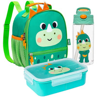Kit Escolar: Lancheira Térmica + Lunchbox + Garrafinha BubaZoo Dino