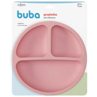Prato em Silicone com Divisórias e Ventosa Rosa - Buba