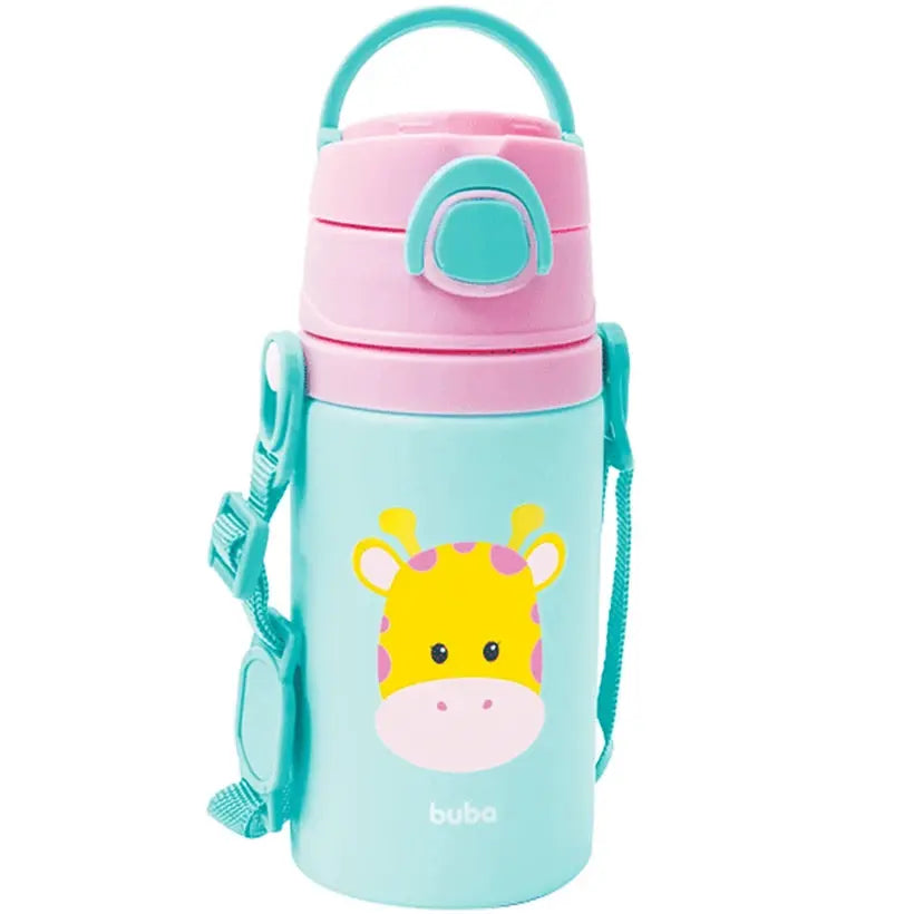 Garrafa de Alumínio com Canudo Animal Fun Girafinha 400ml - Buba
