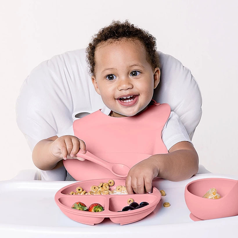 Kit Refeição para bebê em Silicone Rosa (6m+) - Buba