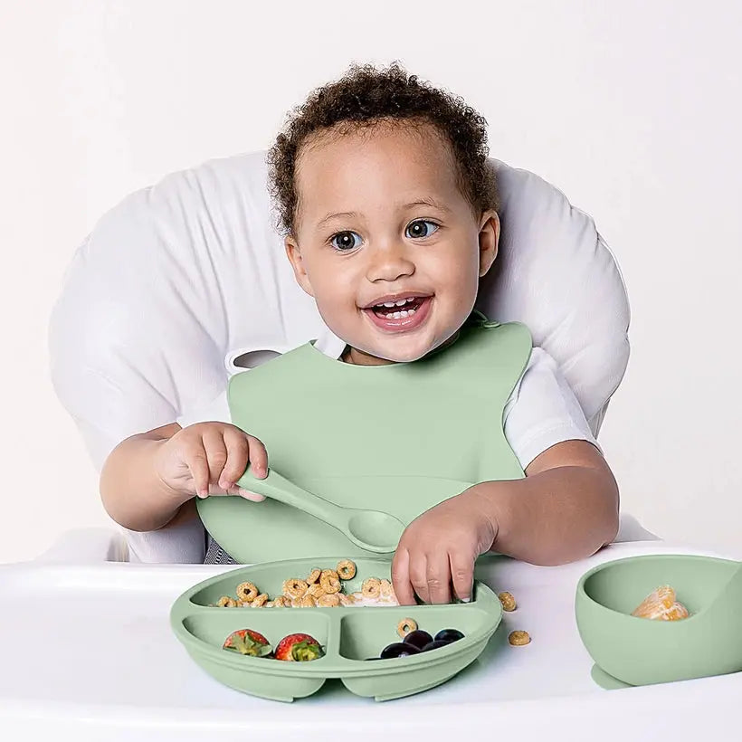 Kit Refeição para bebê em Silicone Verde (6m+) - Buba