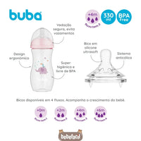Mamadeira Anticólica Easy Flow Elefante Rosa 330ml Buba