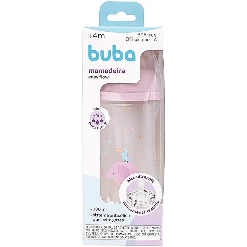 Mamadeira Anticólica Easy Flow Elefante Rosa 330ml Buba