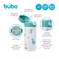 Garrafa Térmica Inox Parede Dupla Magic Dino 320ml - Buba