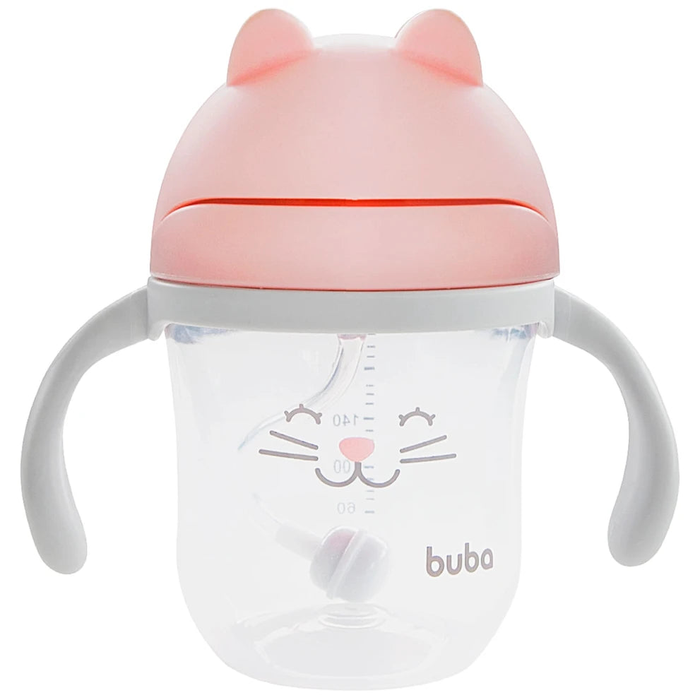 Copo com Alça Removível Gatinha Rosa 220ml - Buba