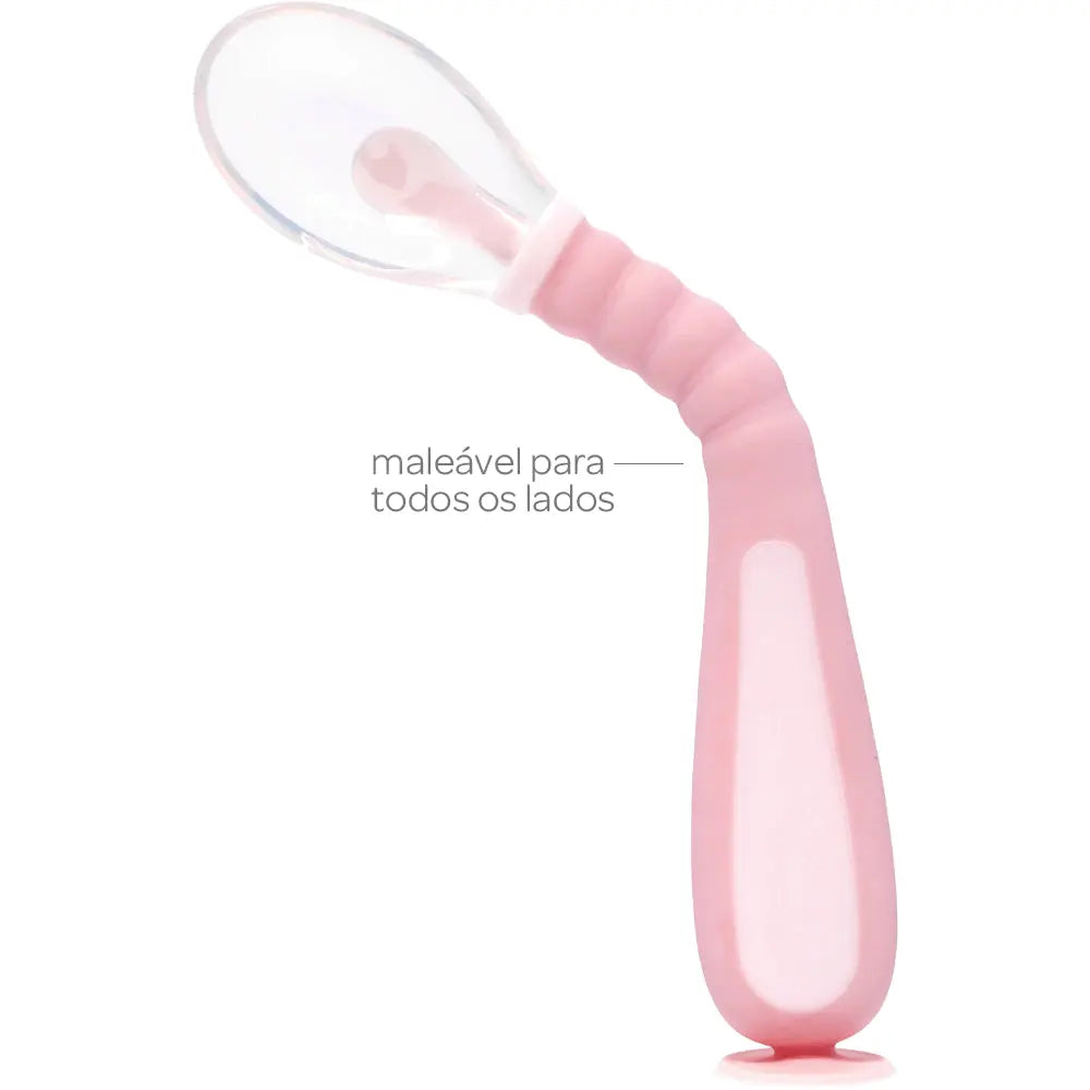 Colher Flexível em Silicone com Ventosa Rosa - Buba