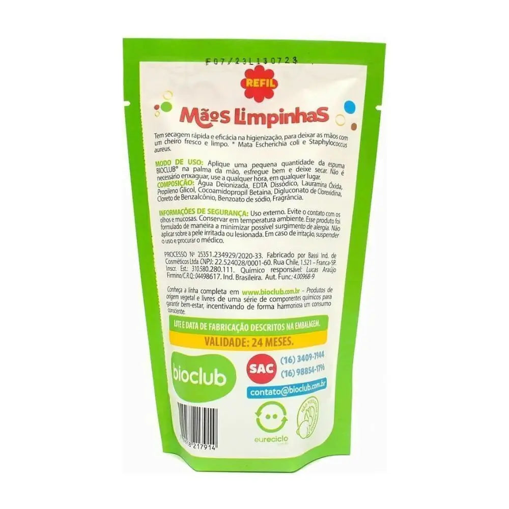 Refil Higienizador De Mãos Sem Álcool - Mãos Limpinhas - Bioclub