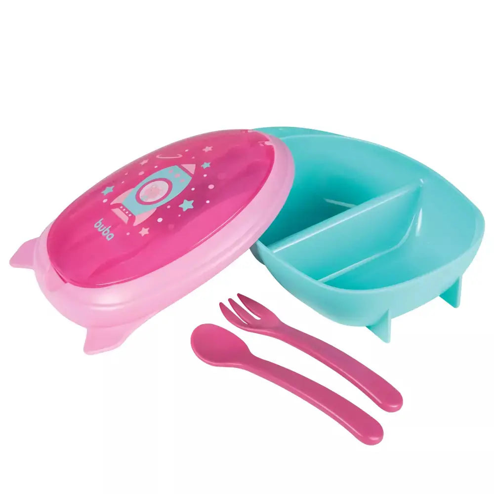 KIT REFEIÇÃO COM TALHERES BUBA FOGUETE ROSA