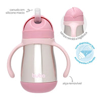 Copo Térmico Inox Parede Dupla com Alça Rosa 270ml - Buba