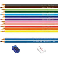 Lápis de Cor 12 Cores, Kit com Apontador, Borracha e 2 Grafite, Faber-Castell