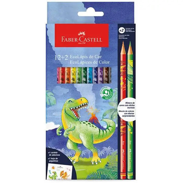 Lápis de cor 12 cores + 2 misturinhas Dinossauro - Faber-Castell