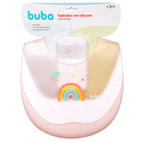 BABADOR EM SILICONE COM PEGA MIGALHAS E ESTOJO ARCO-IRIS BUBA