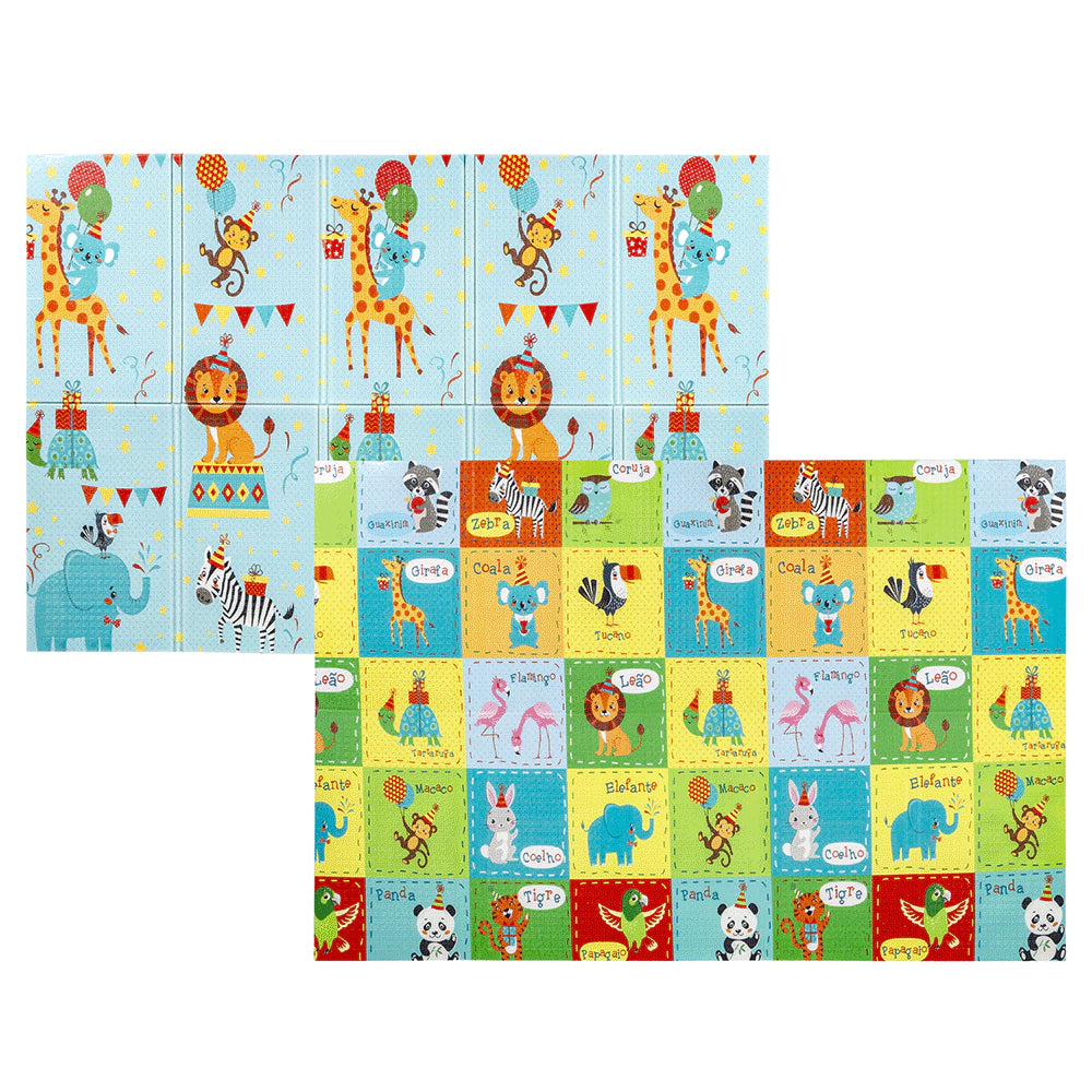 TAPETE DOBRÁVEL BUBA 120X180CM DUPLA FACE IMPERMEÁVEL ANIMAL PARTY