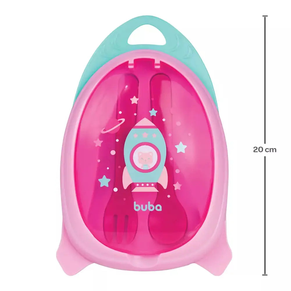 KIT REFEIÇÃO COM TALHERES BUBA FOGUETE ROSA