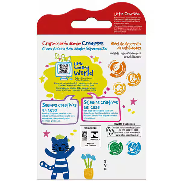 Giz de Cera Supermacio Jumbo Neon, Little Creatives, 6 Cores, Faber-Castell