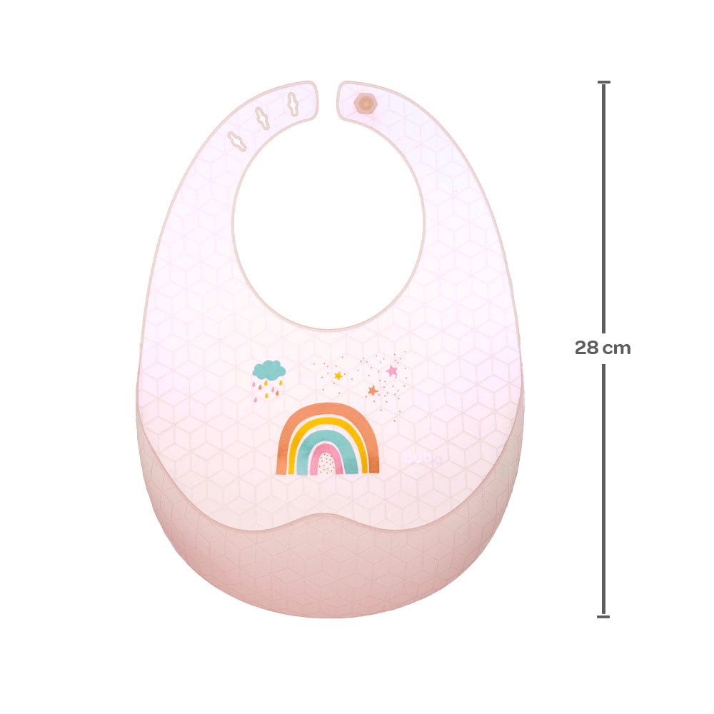 BABADOR EM SILICONE COM PEGA MIGALHAS E ESTOJO ARCO-IRIS BUBA