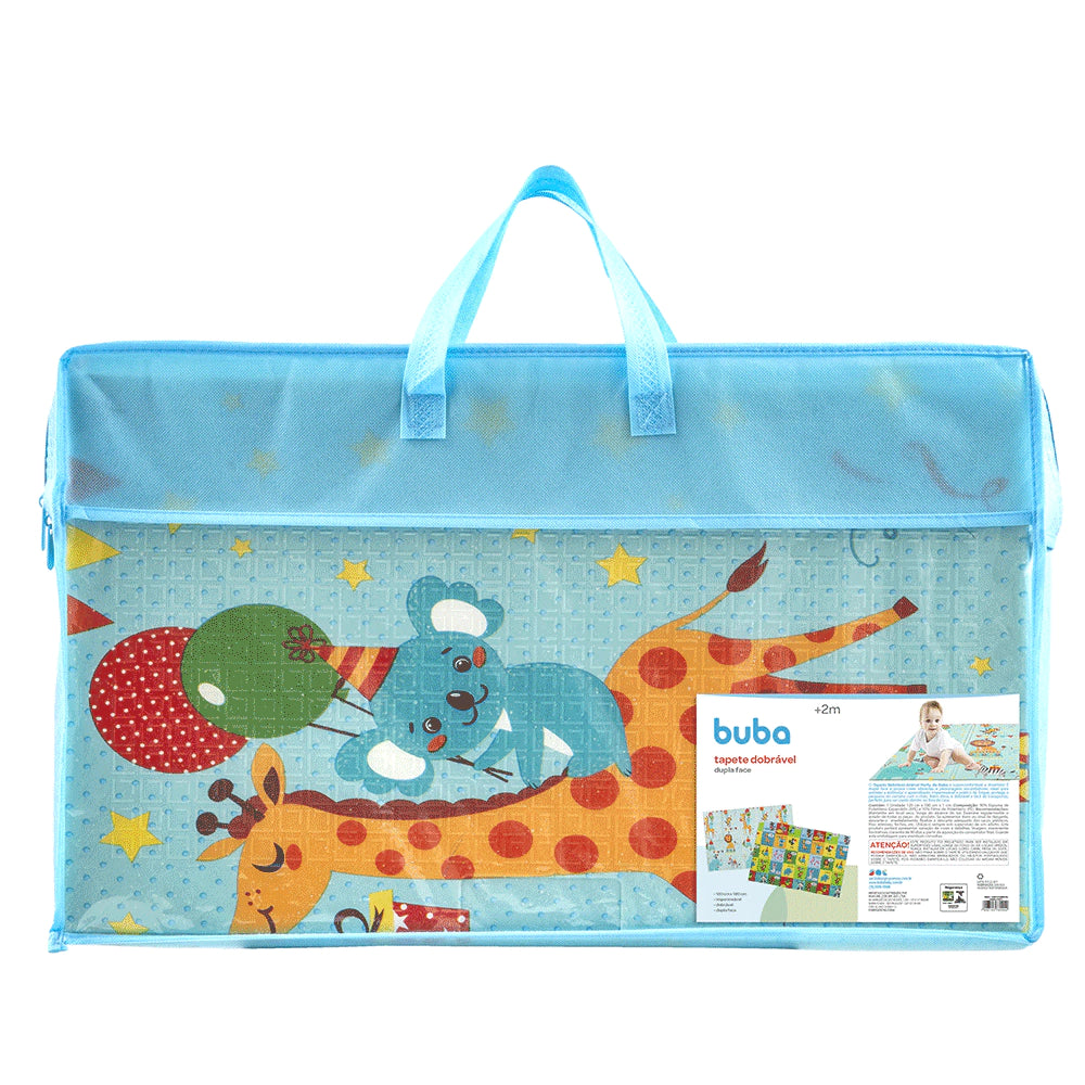 TAPETE DOBRÁVEL BUBA 120X180CM DUPLA FACE IMPERMEÁVEL ANIMAL PARTY