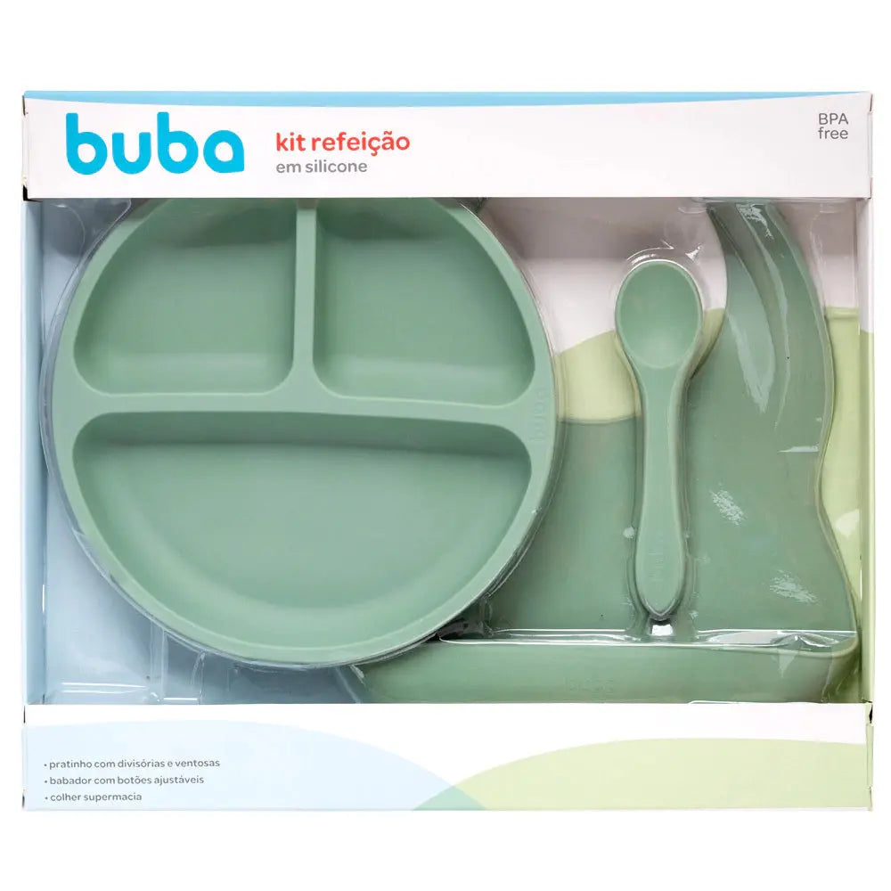 Kit Refeição para bebê em Silicone Verde (6m+) - Buba