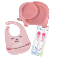 Kit Babador Gumy + Colher termossensivel + Prato De Elefante Rosa