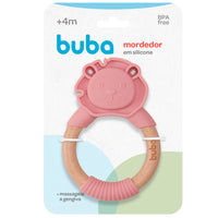 MORDEDOR LEÃO EM SILICONE E BAMBU ROSA