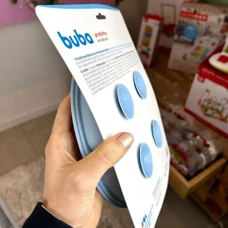 Prato em Silicone com Divisórias e Ventosa Azul - Buba