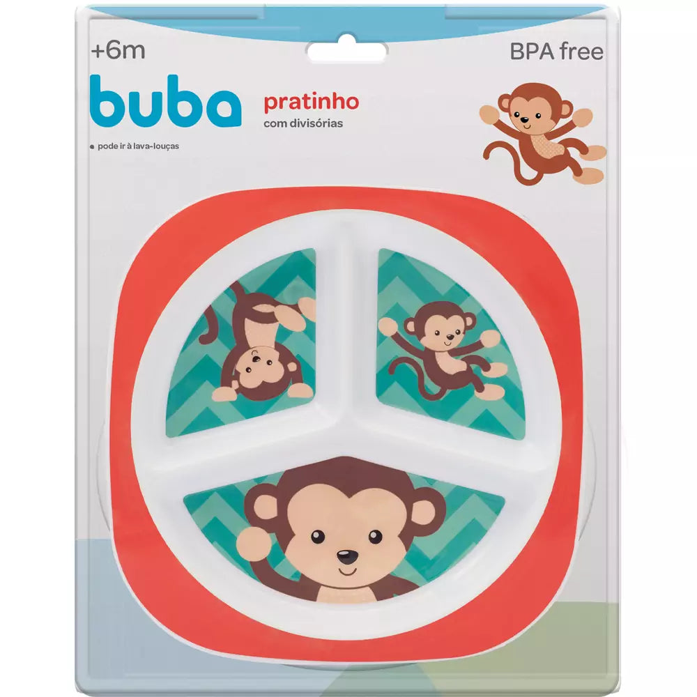 PRATO COM DIVISÓRIA ANIMAL FUN MACACO