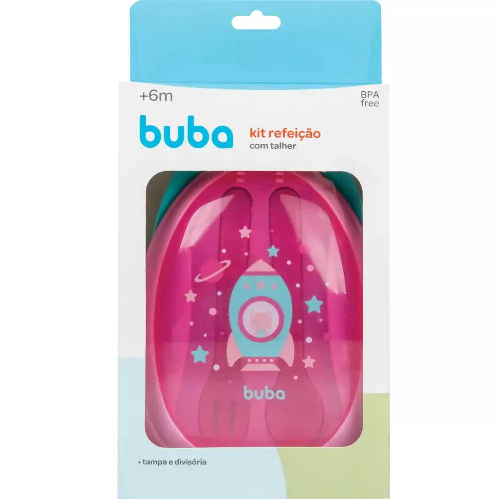 KIT REFEIÇÃO COM TALHERES BUBA FOGUETE ROSA