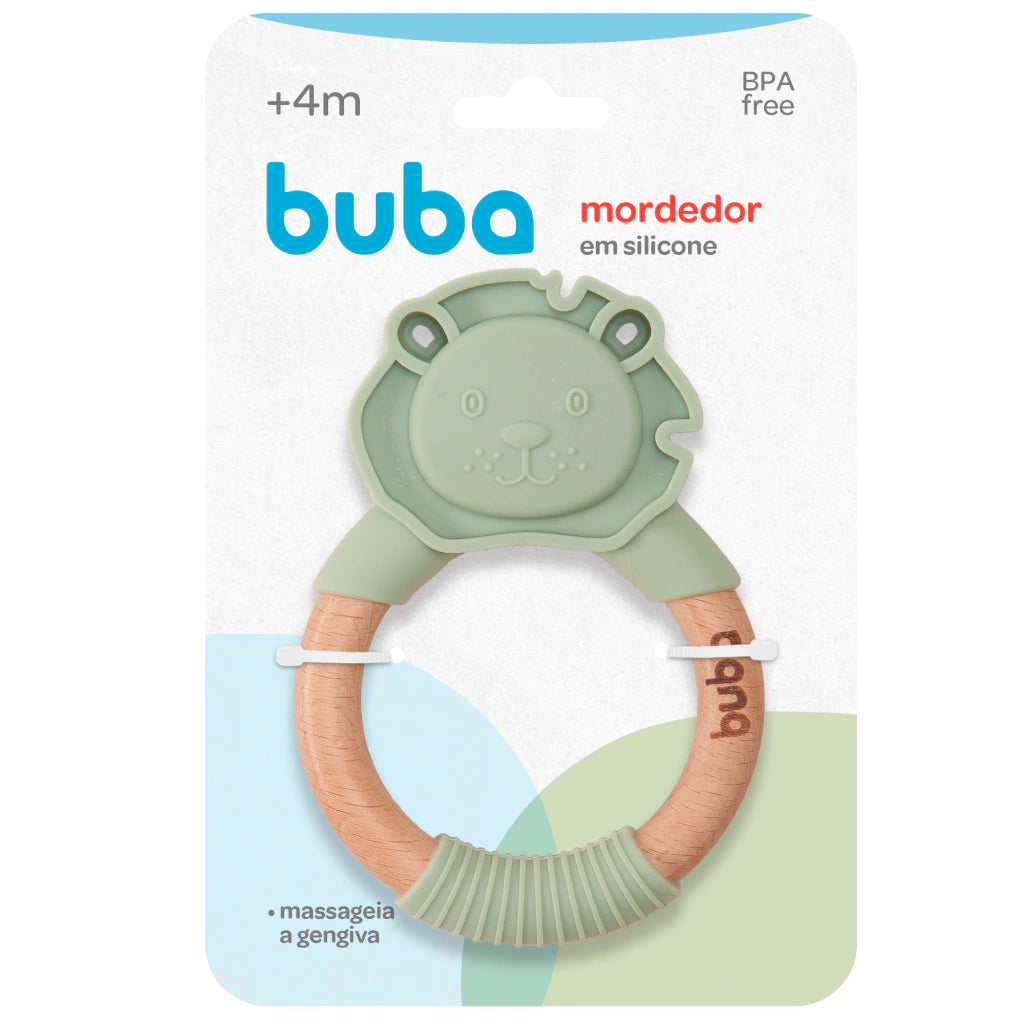 MORDEDOR LEÃO EM SILICONE E BAMBU VERDE