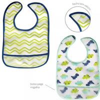 KIT 2 BABADORES COM BOLSO DINO BABADOR DINOSSAURO