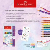 Lápis De Cor Faber Castell Unicórnio C/12 Cores + 2 Cor e Efeito + Adesivo