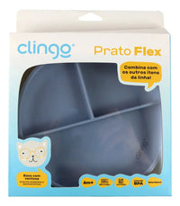 Prato em Silicone com Divisórias e Ventosa Flex Azul (6m+) - Clingo