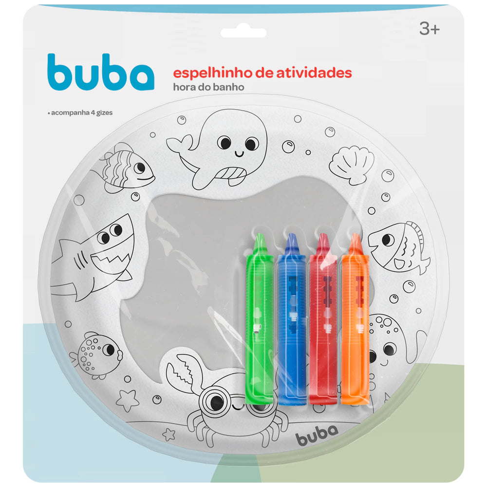 KIT HORA DO BANHO ESPELHO E GIZ RISCA E APAGUE BUBA BRINQUEDO BANHO