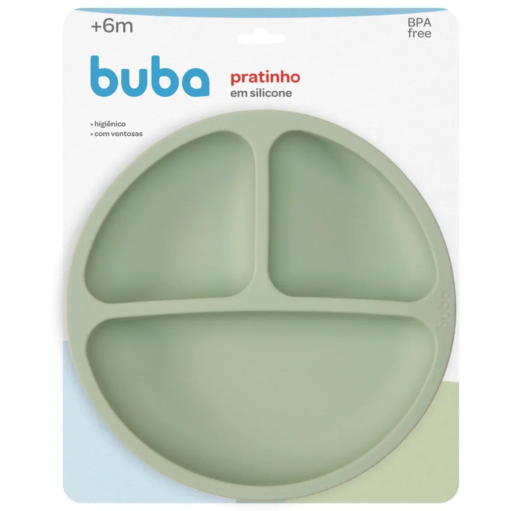 Prato em Silicone com Divisórias e Ventosa Verde - Buba