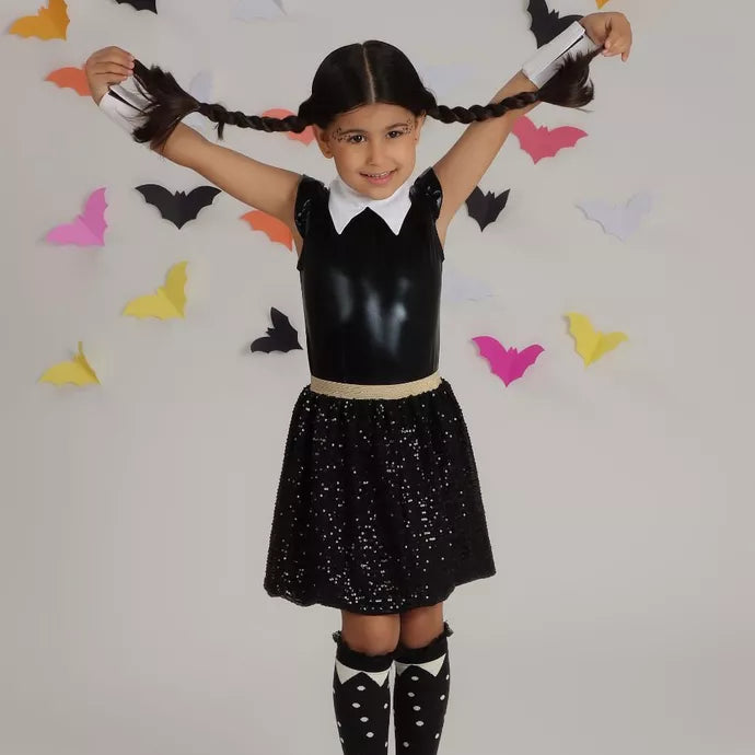 Saia Brilho Doce Paetê Preto Halloween - Minibossa