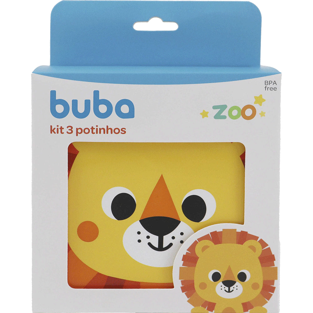 KIT 3 POTINHOS BUBAZOO LEÃO POTE LANCHEIRA
