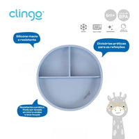 Prato em Silicone com Divisórias e Ventosa Flex Azul (6m+) - Clingo